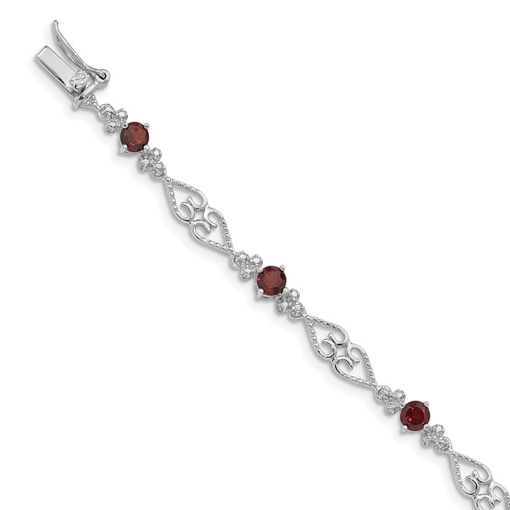 Kazi Luxury Sterling Silver Rhodium-plated Diamond Garnet Bracelet